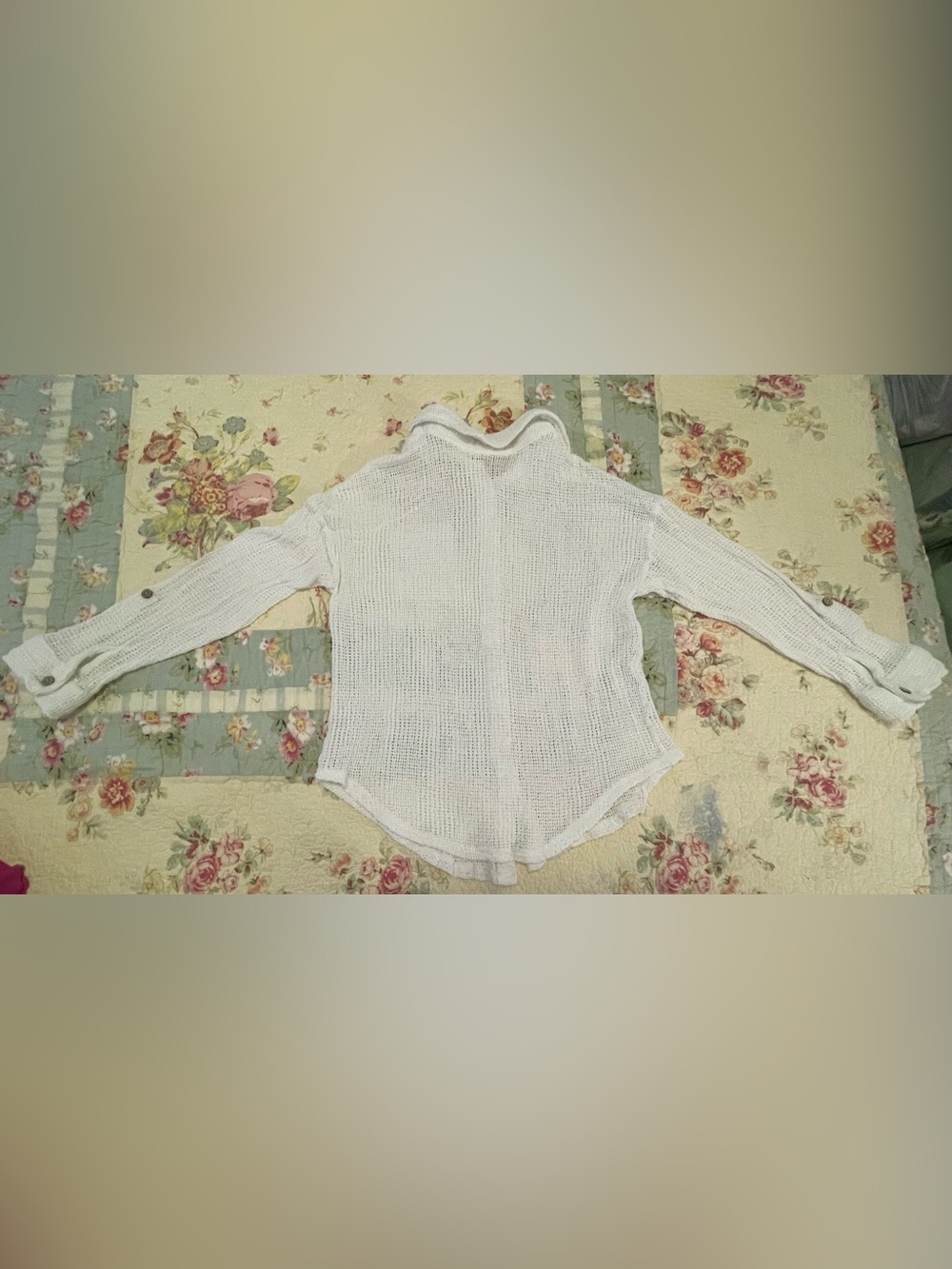 Lightweight White Knit Button-Sleeve Women's Top